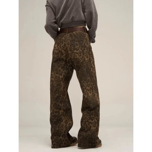 Trendy Leopard Print Loose Pants for Y2K Aesthetic and Grunge Styles