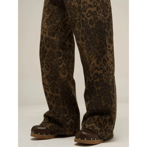 Trendy Leopard Print Loose Pants for Y2K Aesthetic and Grunge Styles