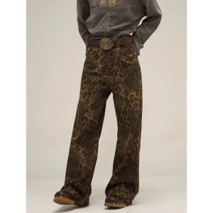 Trendy Leopard Print Loose Pants for Y2K Aesthetic and Grunge Styles