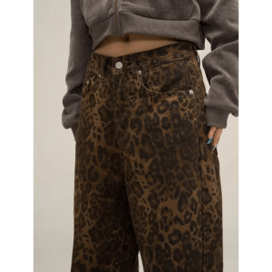 Trendy Leopard Print Loose Pants for Y2K Aesthetic and Grunge Styles