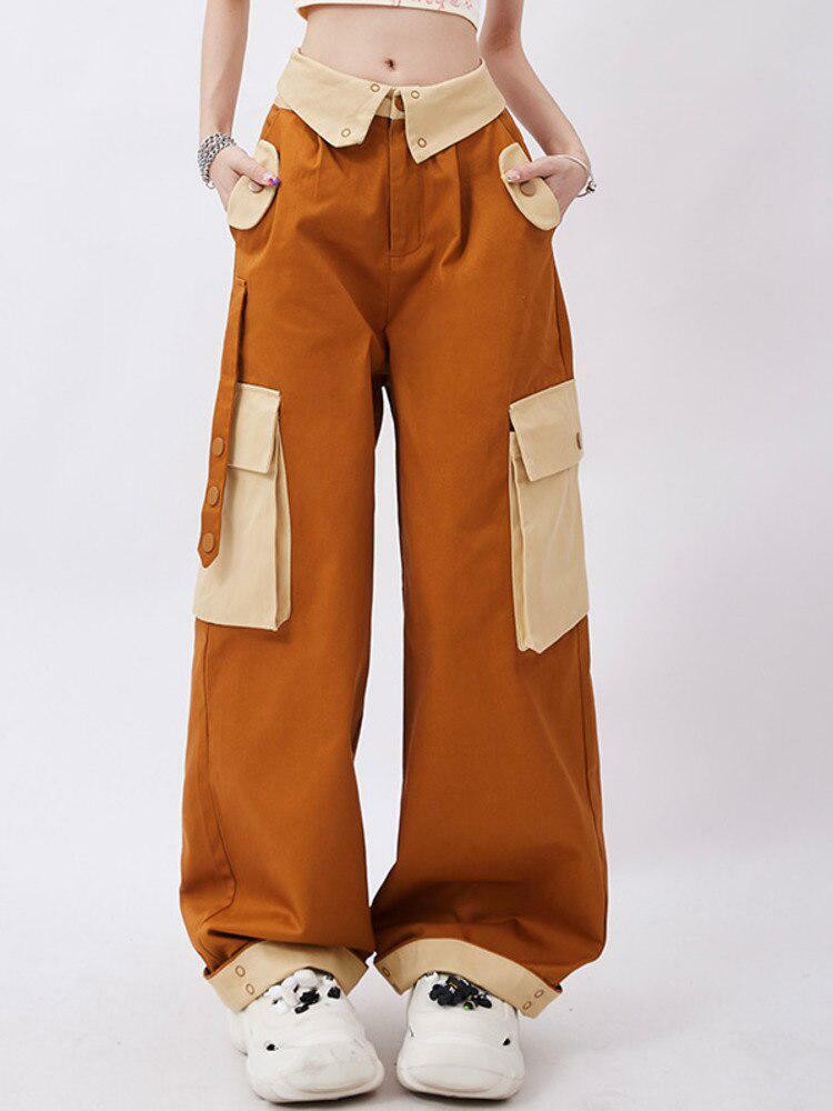 Trendy Orange Wide Leg Cargo Pants for Y2K Aesthetic Fashion Lovers