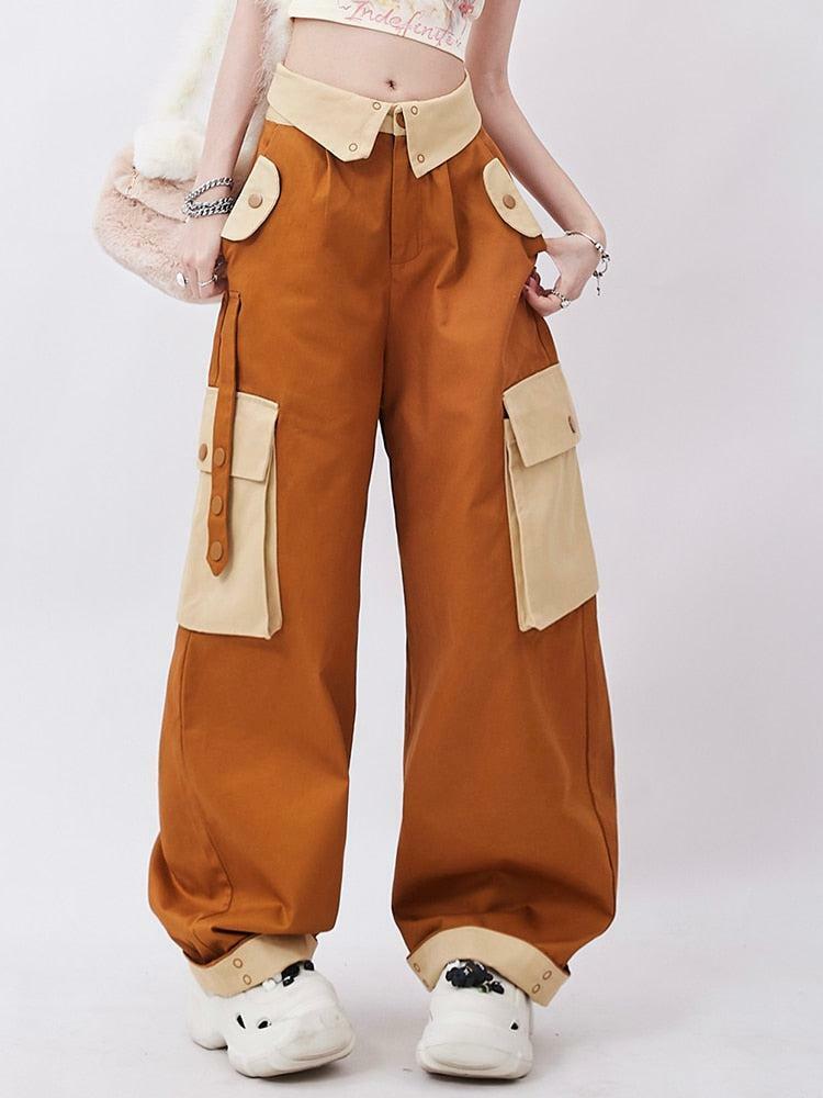 Trendy Orange Wide Leg Cargo Pants for Y2K Aesthetic Fashion Lovers