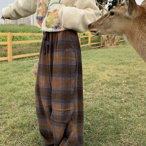 Trendy Oversized Plaid Sweatpants for Y2K Aesthetic and Coquette Style