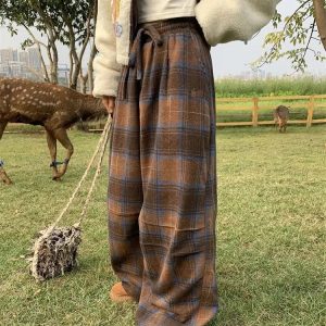 Trendy Oversized Plaid Sweatpants for Y2K Aesthetic and Coquette Style