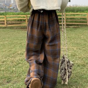 Trendy Oversized Plaid Sweatpants for Y2K Aesthetic and Coquette Style