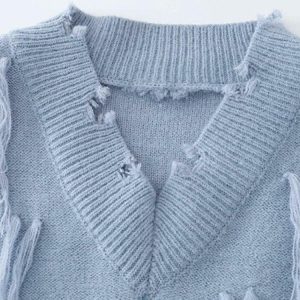 Trendy Ripped Tasseled Sweater Vest for Y2K Aesthetic Fashion Lovers