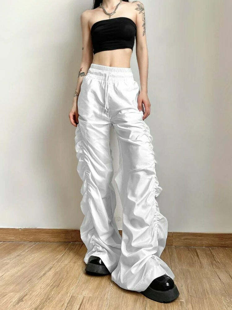 Trendy Ruched Parachute Pants for Y2K Aesthetic & Grunge Styles