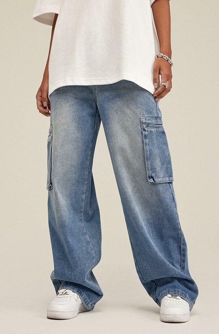 Trendy Washed Baggy Cargo Jeans for Y2K Aesthetic and Grunge Styles