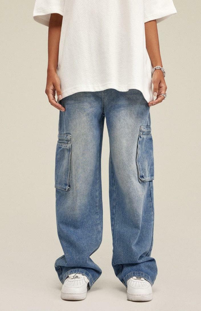 Trendy Washed Baggy Cargo Jeans for Y2K Aesthetic and Grunge Styles