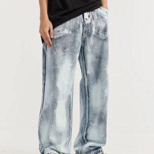 Trendy Y2K Acid Wash Jeans for Aesthetic Coquette and Grunge Styles