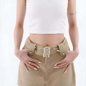 Trendy Y2K Aesthetic Belted Denim Mini Skirt for Stylish Outfits