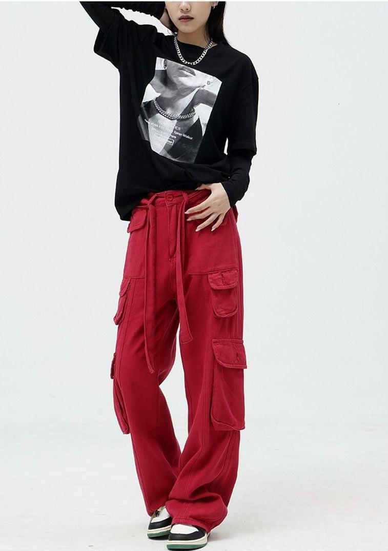 Trendy Y2K Aesthetic Drawstring Belt Cargo Pants for Stylish Outfits