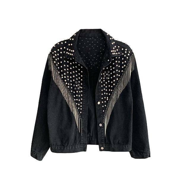 Trendy Y2K Black Tassel Jacket for Aesthetic Coquette & Grunge Styles