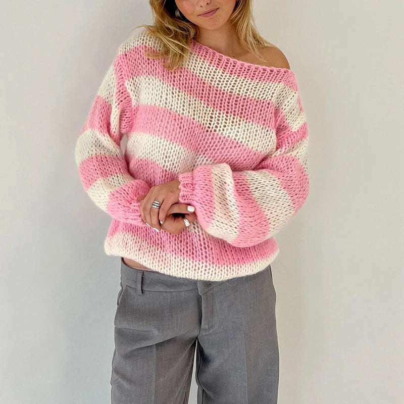 Trendy Y2K Cable Knit Sweater with Aesthetic Coquette Vibes