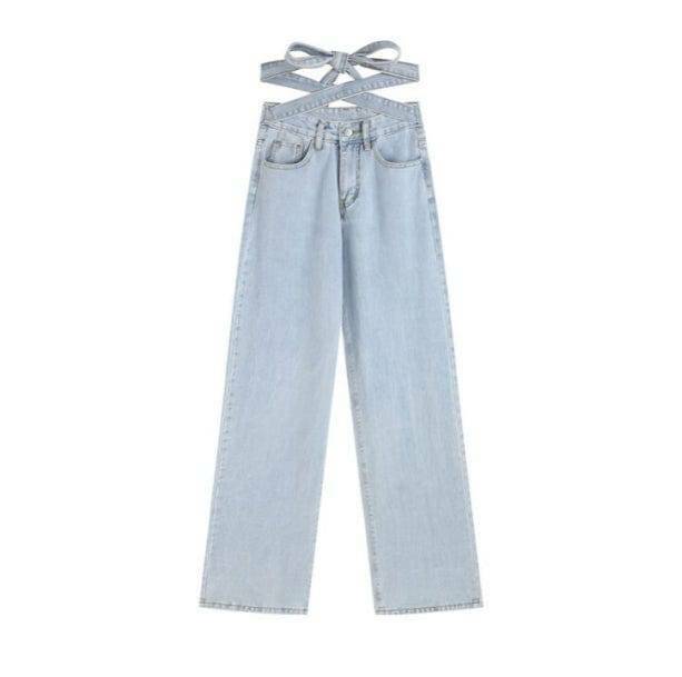 Trendy Y2K Cross Waist Jeans for Aesthetic Coquette & Grunge Styles