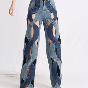 Trendy Y2K Cut Out Denim Jeans - Aesthetic Grunge & Coquette Style