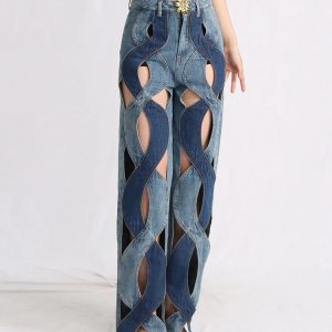 Trendy Y2K Cut Out Denim Jeans - Aesthetic Grunge & Coquette Style