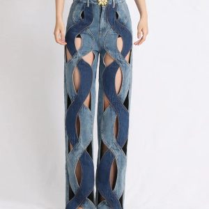 Trendy Y2K Cut Out Denim Jeans - Aesthetic Grunge & Coquette Style