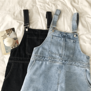 Trendy Y2K Denim Romper with Aesthetic Coquette Vibes & Front Buckles