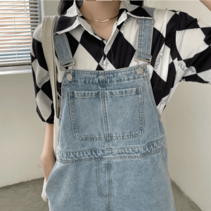 Trendy Y2K Denim Romper with Aesthetic Coquette Vibes & Front Buckles