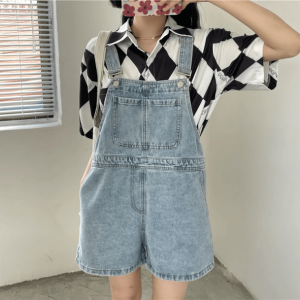 Trendy Y2K Denim Romper with Aesthetic Coquette Vibes & Front Buckles