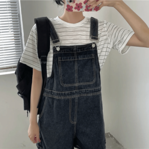 Trendy Y2K Denim Romper with Aesthetic Coquette Vibes & Front Buckles