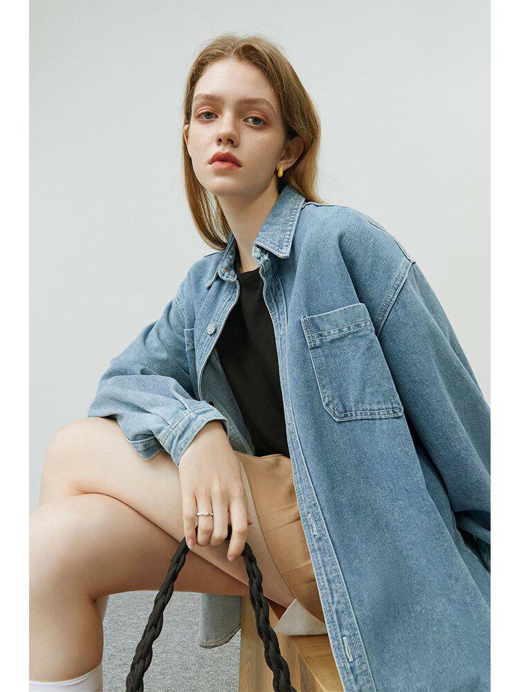 Trendy Y2K Denim Shirt: Aesthetic Coquette Style for Effortless Fashion