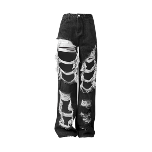 Trendy Y2K Distressed Black Jeans for Aesthetic Grunge Outfits