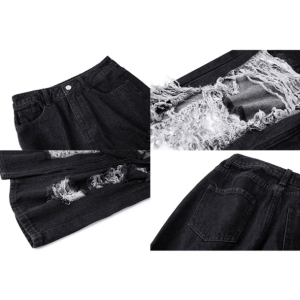 Trendy Y2K Distressed Black Jeans for Aesthetic Grunge Outfits