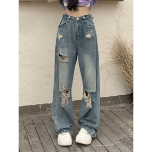 Trendy Y2K Distressed Boyfriend Jeans for Aesthetic Coquette Style