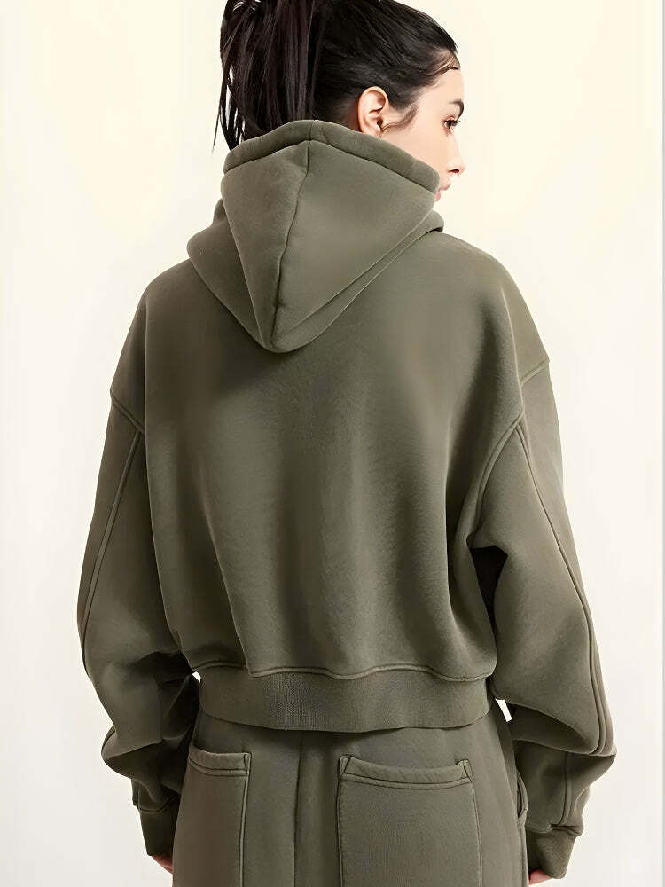 Trendy Y2K Double Zip-Up Cropped Hoodie for Aesthetic Coquette Style