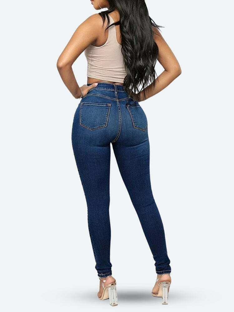 Trendy Y2K High Rise Denim Skinny Jeans for Aesthetic Coquette Style