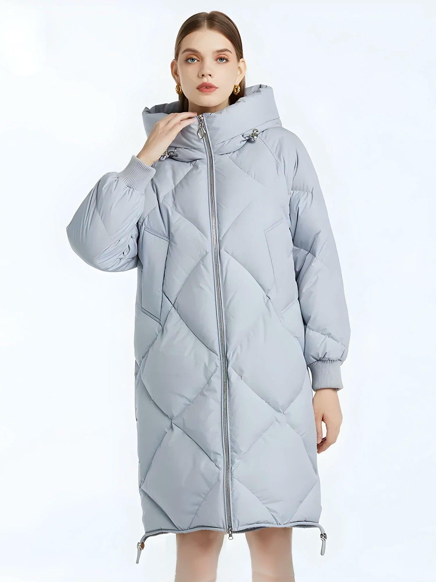 Trendy Y2K Hooded Zip-Up Long Puffer Coat for Aesthetic Fashion Lovers