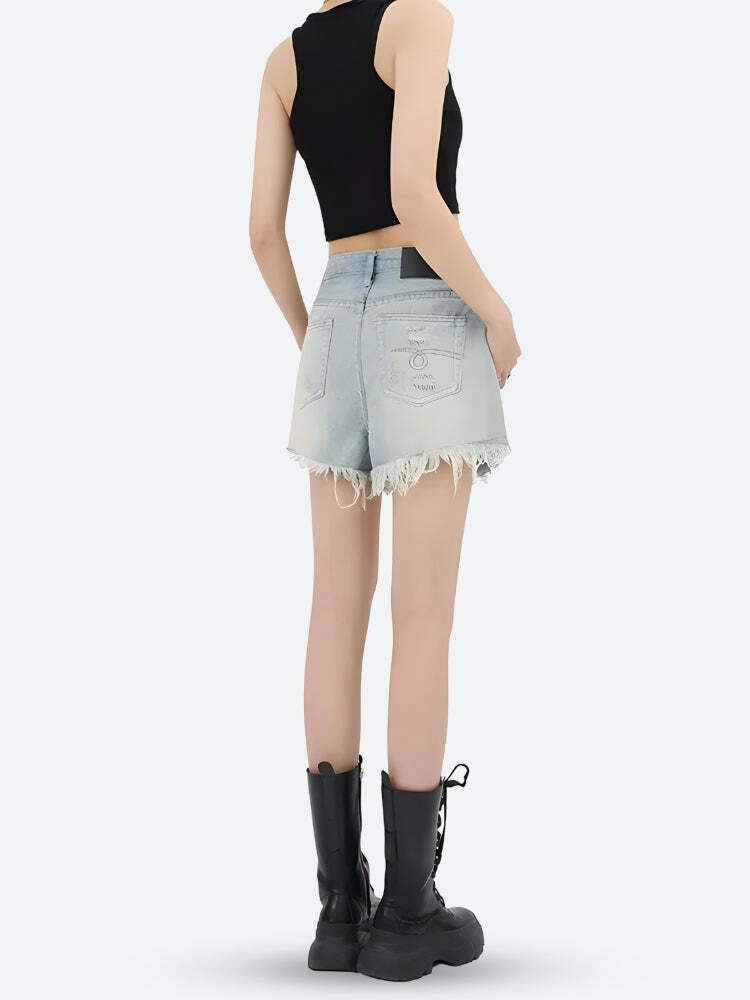 Trendy Y2K Wide Leg Ripped Denim Shorts for Aesthetic Coquette Style