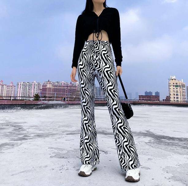 Trendy Y2K Zebra Pants for Aesthetic Coquette and Grunge Styles