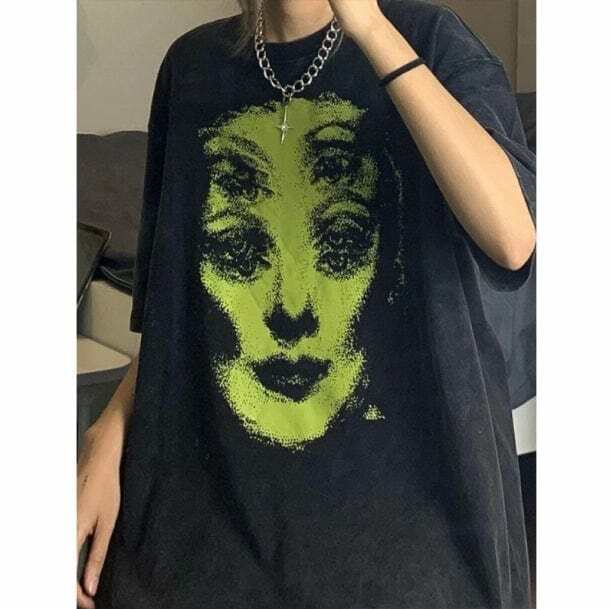 Trippy Face T-Shirt: Y2K Aesthetic, Grunge Style, and Coquette Vibes