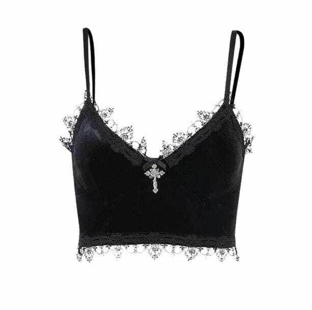 Velvet Grunge Crop Top: Y2K Aesthetic for Coquette & Skater Styles