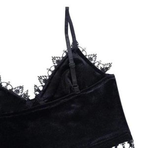Velvet Grunge Crop Top: Y2K Aesthetic for Coquette & Skater Styles