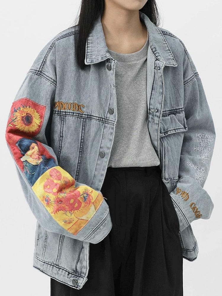 Vincent Van Gogh Denim Jacket - Y2K Aesthetic, Grunge Style, Art-Inspired