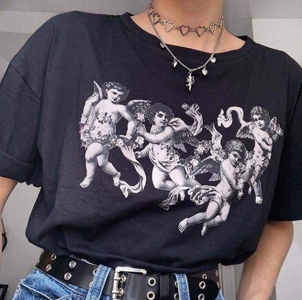 Vintage Angel T-Shirt: Y2K Aesthetic, Coquette Style, and Grunge Vibes