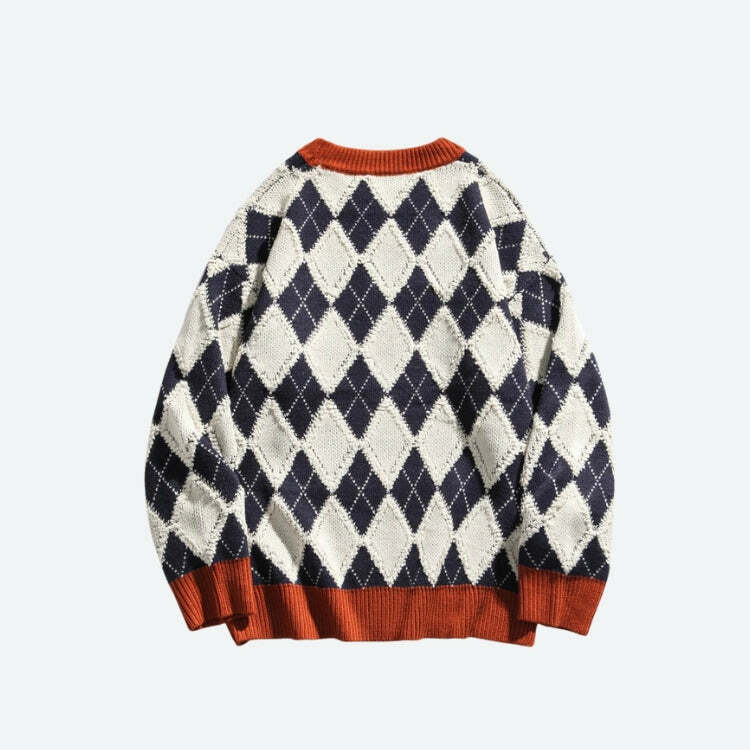 Vintage Argyle Knitted Sweater - Y2K Aesthetic for Cozy Chic Style