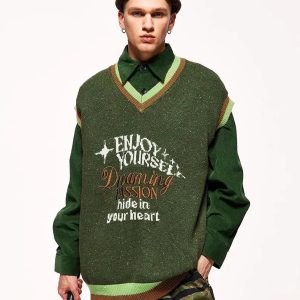 Vintage Enjoy Yourself Knitted Sweater Vest - Y2K Aesthetic Fashion