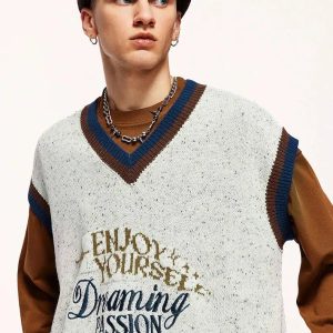 Vintage Enjoy Yourself Knitted Sweater Vest - Y2K Aesthetic Fashion