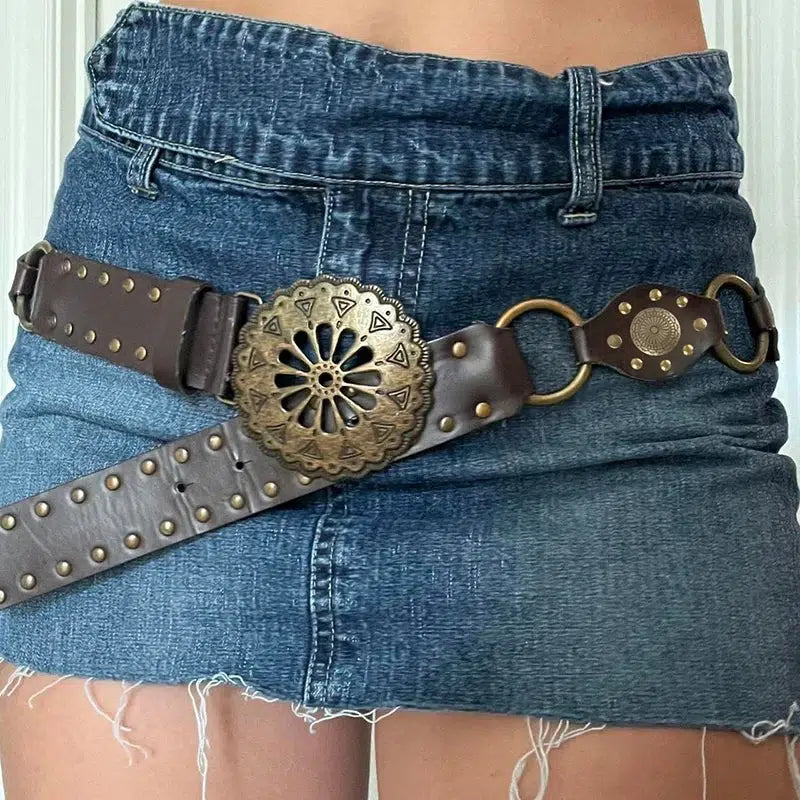 Vintage Ethnic Buckle Belt for Y2K Fashion & Aesthetic Coquette Styles