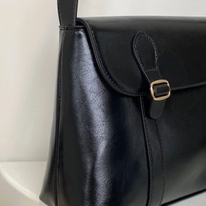 Vintage Faux Leather Messenger Bag - Y2K Aesthetic & Coquette Style