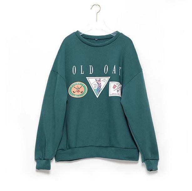 Vintage Forest Green Sweatshirt - Y2K Aesthetic, Cozy Grunge Style