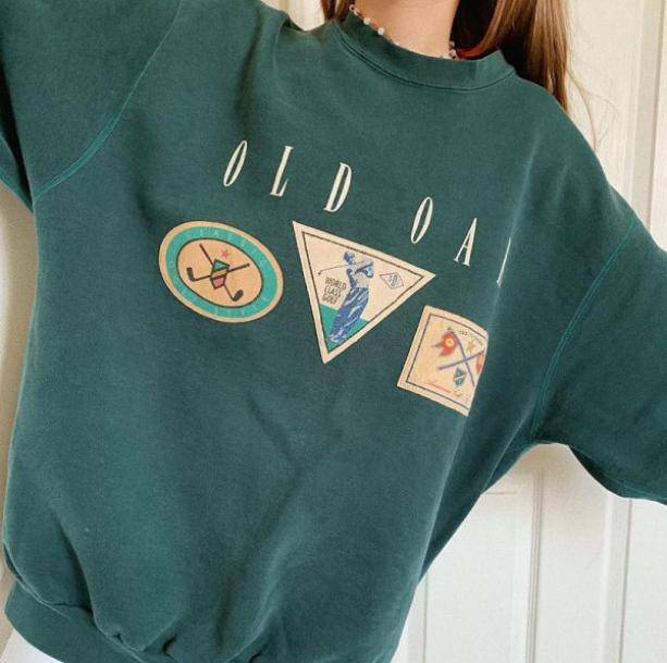 Vintage Forest Green Sweatshirt - Y2K Aesthetic, Cozy Grunge Style