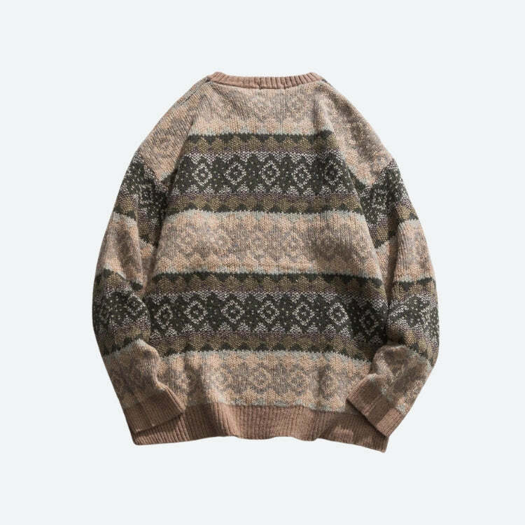 Vintage Jacquard Knitted Sweater - Y2K Aesthetic for Cozy Style