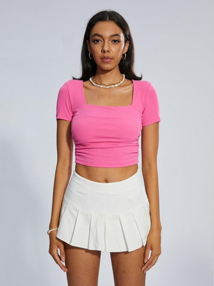 Y2K Aesthetic Barbie Crop Top with Front Clasp Buckles & Ruffle Skirt