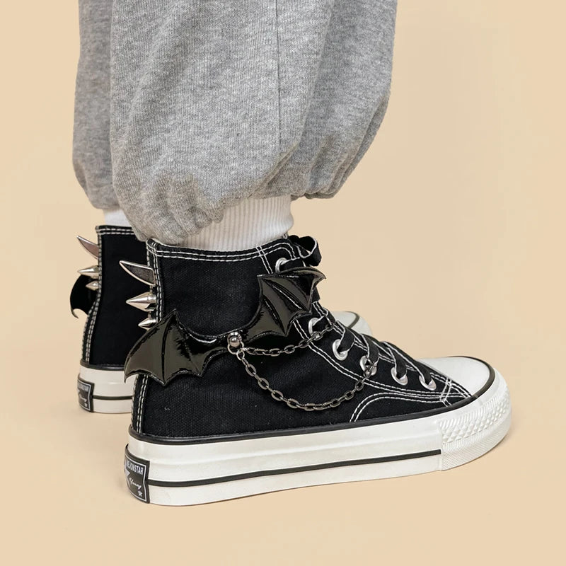 Y2K Aesthetic Bat Wings Spiked Canvas Shoes for Trendy Skater Style